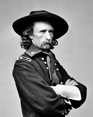 A black and white photograph of General George Armstrong Custer